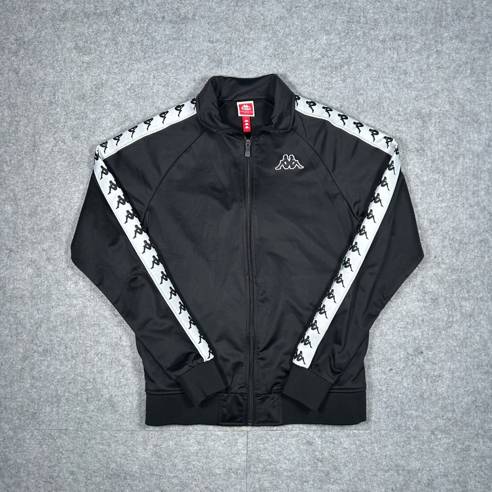 Kappa Track Jacket Mens Small Black Banda Logo Tape Zip Up Athleisure Sportswear